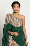 Buy_Rishi and Vibhuti_Green Crepe Embroidery Asymmetric Draped Cape And Skirt Set _Online_at_Aza_Fashions