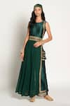 Buy_Rishi and Vibhuti_Green Dupion Embroidery Round Pleated Tunic And Pant Set _at_Aza_Fashions