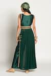 Shop_Rishi and Vibhuti_Green Dupion Embroidery Round Pleated Tunic And Pant Set _at_Aza_Fashions