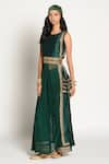 Rishi and Vibhuti_Green Dupion Embroidery Round Pleated Tunic And Pant Set _Online_at_Aza_Fashions