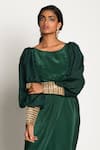 Buy_Rishi and Vibhuti_Green Crepe Boat Draped Gown With Belt_Online_at_Aza_Fashions