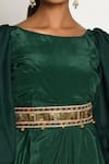 Shop_Rishi and Vibhuti_Green Crepe Boat Draped Gown With Belt_Online_at_Aza_Fashions