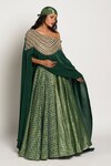 Buy_Rishi & Vibhuti_Green Crepe Embroidery Asymmetric Draped Cape And Skirt Set _at_Aza_Fashions