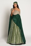 Buy_Rishi & Vibhuti_Green Crepe Embroidery Asymmetric Draped Cape And Skirt Set _Online_at_Aza_Fashions