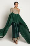 Buy_Rishi and Vibhuti_Green Crepe Embroidery Asymmetric Draped Cape And Pant Set _at_Aza_Fashions