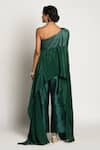 Shop_Rishi and Vibhuti_Green Crepe Embroidery Asymmetric Draped Cape And Pant Set _at_Aza_Fashions