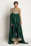 Rishi and Vibhuti_Green Crepe Embroidery Asymmetric Draped Cape And Pant Set _Online_at_Aza_Fashions