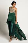 Buy_Rishi and Vibhuti_Green Crepe Embroidery Asymmetric Draped Cape And Pant Set _Online_at_Aza_Fashions