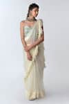 Rishi and Vibhuti_White Organza Sweetheart Neck Ruffle Saree _Online_at_Aza_Fashions