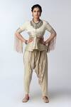 Buy_Rishi and Vibhuti_Beige Lurex Cotton Round Hand Embroidered Top Dhoti Pant Set _Online_at_Aza_Fashions