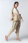 Rishi and Vibhuti_Beige Lurex Cotton Round Hand Embroidered Top Dhoti Pant Set _Online_at_Aza_Fashions