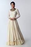 Rishi and Vibhuti_White Jute, Organic Cotton Scoop Neck Anarkali With Dupatta_Online_at_Aza_Fashions