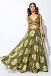 Buy_Rishi and Vibhuti_Green Foiling Georgette V Neck Lehenga And Blouse Set _at_Aza_Fashions