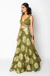 Rishi and Vibhuti_Green Foiling Georgette V Neck Lehenga And Blouse Set _Online_at_Aza_Fashions