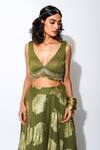 Buy_Rishi and Vibhuti_Green Foiling Georgette V Neck Lehenga And Blouse Set _Online_at_Aza_Fashions