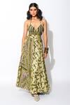 Buy_Rishi and Vibhuti_Green Foiling Georgette Lining Taxo Neck Bralette And Skirt Set _at_Aza_Fashions