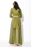 Shop_Rishi and Vibhuti_Green Raw Silk, Georgette And Crepe Lining Taxo Asymmetric Kurta & Palazzo Set_at_Aza_Fashions