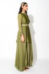Rishi and Vibhuti_Green Raw Silk, Georgette And Crepe Lining Taxo Asymmetric Kurta & Palazzo Set_Online_at_Aza_Fashions