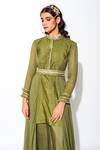 Buy_Rishi and Vibhuti_Green Raw Silk, Georgette And Crepe Lining Taxo Asymmetric Kurta & Palazzo Set_Online_at_Aza_Fashions