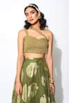 Buy_Rishi and Vibhuti_Green Foiling Georgette And Crush Gold Lining One Shoulder Blouse & Lehenga Set _Online_at_Aza_Fashions