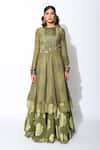 Buy_Rishi and Vibhuti_Green Foiling Georgette Side Cutout Anarkali And Lehenga Set _at_Aza_Fashions