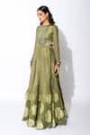 Rishi and Vibhuti_Green Foiling Georgette Side Cutout Anarkali And Lehenga Set _Online_at_Aza_Fashions