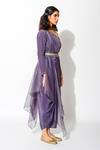 Rishi and Vibhuti_Purple Crepe And Organza Lining Taxo Embroidery Side Cape & Draped Skirt Set _Online_at_Aza_Fashions