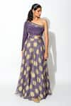 Buy_Rishi and Vibhuti_Purple Foiling Georgette And Crepe Lining Taxo Print Blouse & Lehenga Set _at_Aza_Fashions