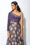 Buy_Rishi and Vibhuti_Purple Foiling Georgette And Crepe Lining Taxo Print Blouse & Lehenga Set _Online_at_Aza_Fashions