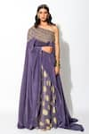 Buy_Rishi and Vibhuti_Purple Georgette And Crepe Lining Taxo Foil One Cape & Lehenga Set _at_Aza_Fashions