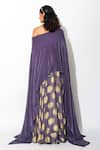 Shop_Rishi and Vibhuti_Purple Georgette And Crepe Lining Taxo Foil One Cape & Lehenga Set _at_Aza_Fashions