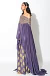 Rishi and Vibhuti_Purple Georgette And Crepe Lining Taxo Foil One Cape & Lehenga Set _Online_at_Aza_Fashions