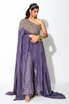 Buy_Rishi and Vibhuti_Purple Georgette And Crepe Lining Taxo Foil One Cape & Pant Set _at_Aza_Fashions