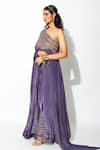 Rishi and Vibhuti_Purple Georgette And Crepe Lining Taxo Foil One Cape & Pant Set _Online_at_Aza_Fashions