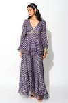 Buy_Rishi and Vibhuti_Purple Georgette And Organza Lining Taxo Polka Dot Peplum Top & Flared Pant Set _at_Aza_Fashions