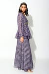 Rishi and Vibhuti_Purple Georgette And Organza Lining Taxo Polka Dot Peplum Top & Flared Pant Set _Online_at_Aza_Fashions