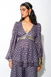 Buy_Rishi and Vibhuti_Purple Georgette And Organza Lining Taxo Polka Dot Peplum Top & Flared Pant Set _Online_at_Aza_Fashions