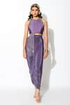 Buy_Rishi and Vibhuti_Purple Raw Silk And Crepe Lining Taxo Embellishment Crop Top & Draped Skirt Set _at_Aza_Fashions