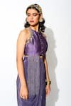 Buy_Rishi and Vibhuti_Purple Raw Silk And Crepe Lining Taxo Embellishment Crop Top & Draped Skirt Set _Online_at_Aza_Fashions