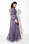 Rishi and Vibhuti_Purple Georgette Lining Taxo Coin Round Draped Anarkali With Belt _Online_at_Aza_Fashions
