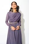 Buy_Rishi and Vibhuti_Purple Georgette Lining Taxo Coin Round Draped Anarkali With Belt _Online_at_Aza_Fashions
