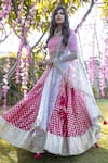 Buy_Rishi and Vibhuti_Pink Raw Silk V Neck Chanderi Embroidered Lehenga Set _at_Aza_Fashions
