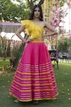 Buy_Rishi and Vibhuti_Pink Organza Asymmetric Ruffle Top And Lehenga Set _at_Aza_Fashions