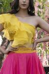 Rishi and Vibhuti_Pink Organza Asymmetric Ruffle Top And Lehenga Set _Online_at_Aza_Fashions