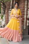 Buy_Rishi and Vibhuti_Yellow Net, Chanderi, Georgette V Neck Angrakha With Dupatta_at_Aza_Fashions