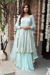 Buy_Rishi and Vibhuti_Blue Chanderi Silk Round Anarkali With Dupatta _at_Aza_Fashions