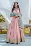 Buy Rishi and Vibhuti Peach Net, Chanderi Round Lehenga Set at Aza Fashions Buy_Rishi and Vibhuti_Peach Net, Chanderi Round Lehenga Set _at_Aza_Fashions