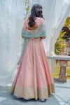 Shop Rishi and Vibhuti Peach Net, Chanderi Round Lehenga Set at Aza Fashions Shop_Rishi and Vibhuti_Peach Net, Chanderi Round Lehenga Set _at_Aza_Fashions