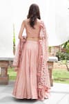 Shop_Rishi and Vibhuti_Peach Net, Chanderi V Neck Lehenga Set _at_Aza_Fashions