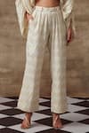 Rishi and Vibhuti_White Organic Cotton Jacquard Geometric Motifs V Freesia Crop Top And Pant Set _at_Aza_Fashions